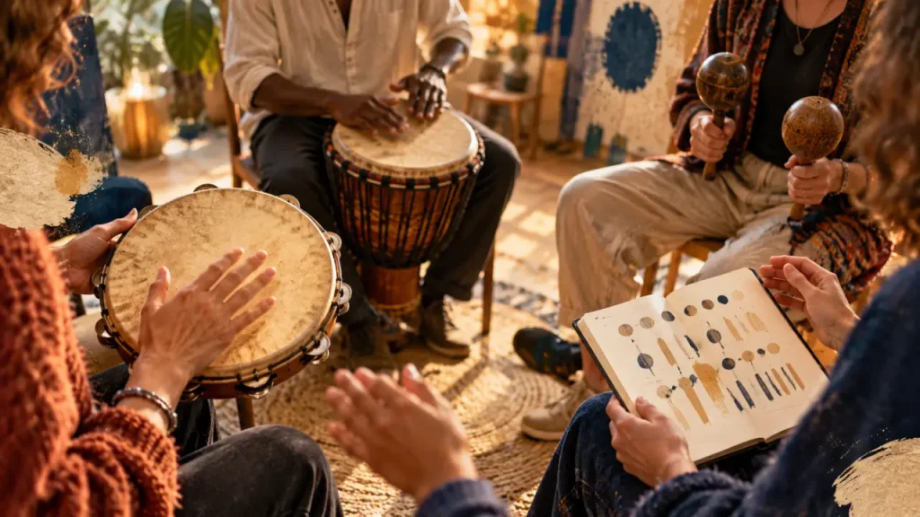 Atelier musical de chant et de percussions du programme Élan sonore pour les patients de la clinique Beau Soleil à Montpellier